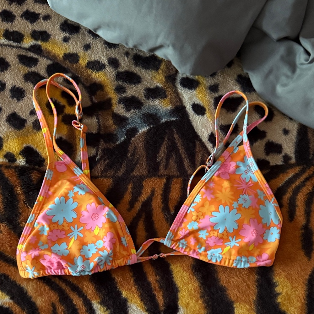 Floral Bikini Top with Orange and Blue Flowers